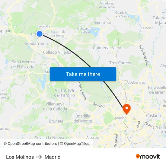 Los Molinos to Madrid map