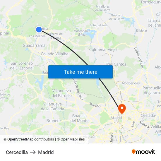 Cercedilla to Madrid map