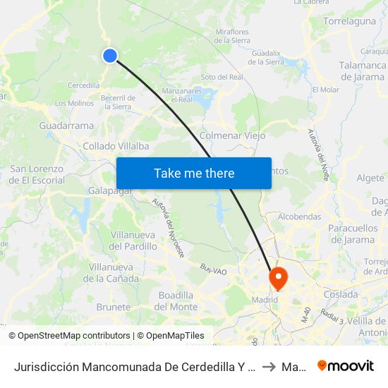 Jurisdicción Mancomunada De Cerdedilla Y Navacerrada to Madrid map