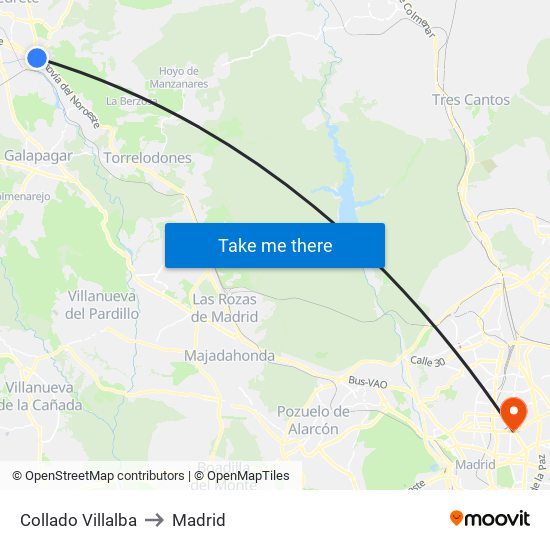 Collado Villalba to Madrid map