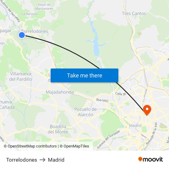Torrelodones to Madrid map