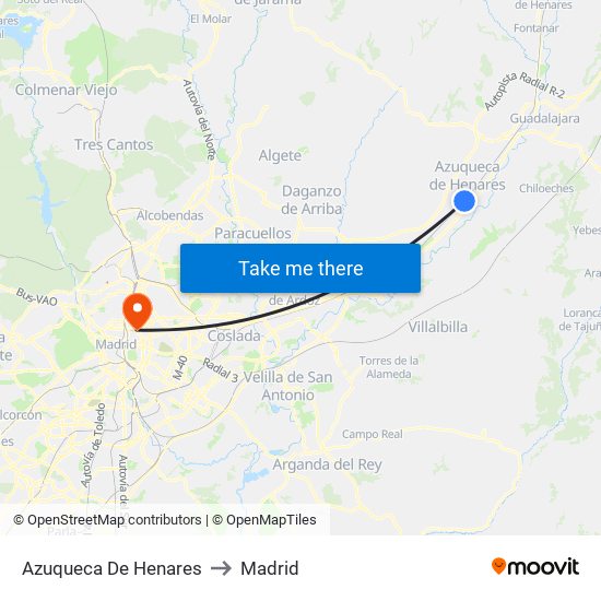 Azuqueca De Henares to Madrid map
