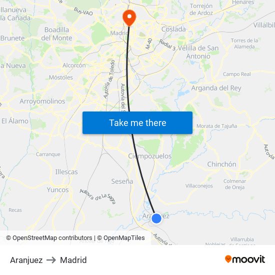 Aranjuez to Madrid map