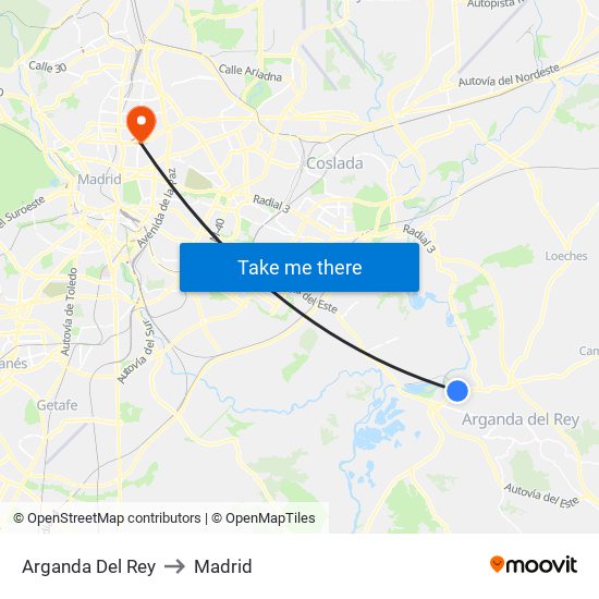 Arganda Del Rey to Madrid map