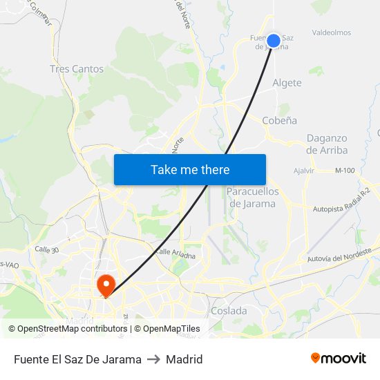 Fuente El Saz De Jarama to Madrid map