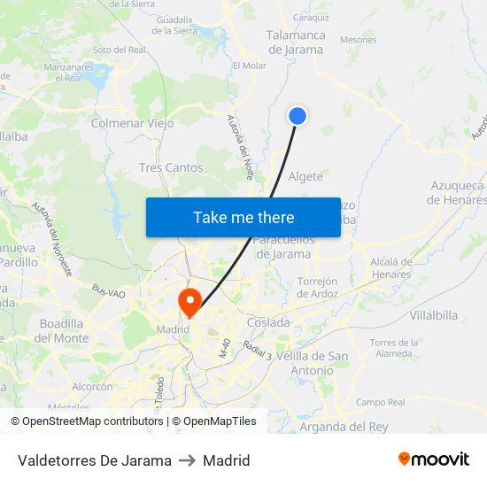 Valdetorres De Jarama to Madrid map