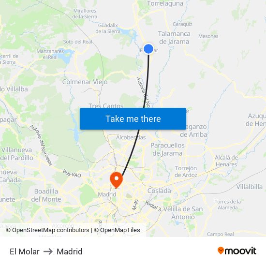 El Molar to Madrid map
