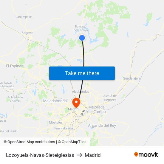 Lozoyuela-Navas-Sieteiglesias to Madrid map