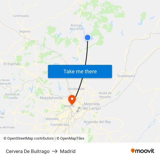 Cervera De Buitrago to Madrid map