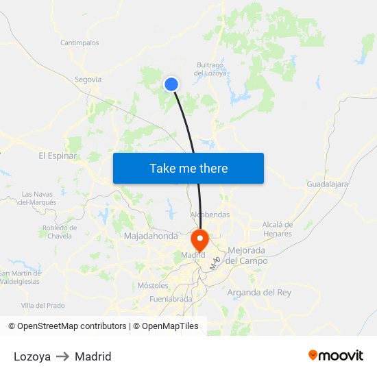 Lozoya to Madrid map
