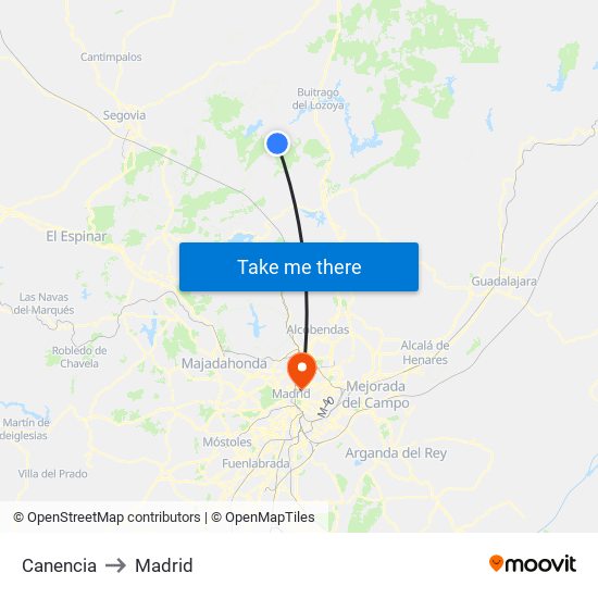 Canencia to Madrid map