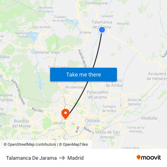 Talamanca De Jarama to Madrid map