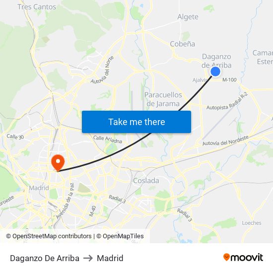 Daganzo De Arriba to Madrid map