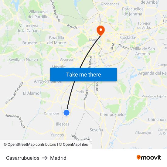 Casarrubuelos to Madrid map