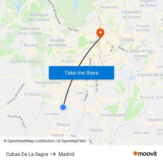 Cubas De La Sagra to Madrid map