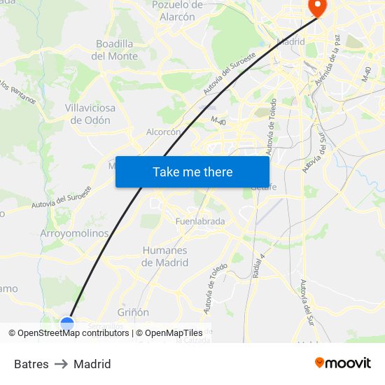 Batres to Madrid map