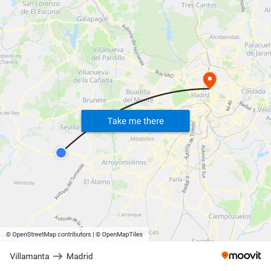 Villamanta to Madrid map