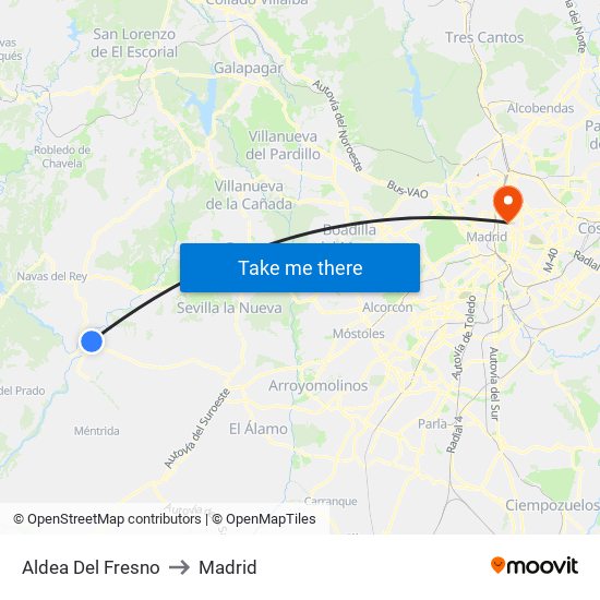 Aldea Del Fresno to Madrid map