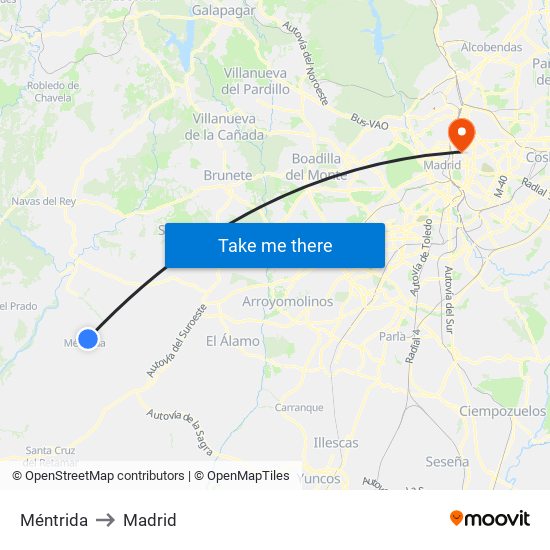 Méntrida to Madrid map
