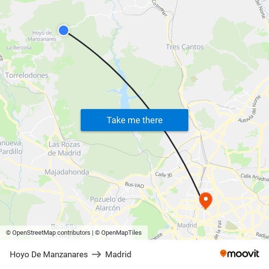 Hoyo De Manzanares to Madrid map