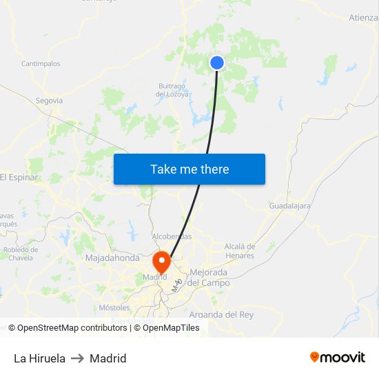 La Hiruela to Madrid map