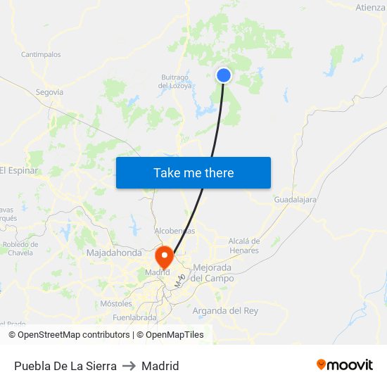 Puebla De La Sierra to Madrid map