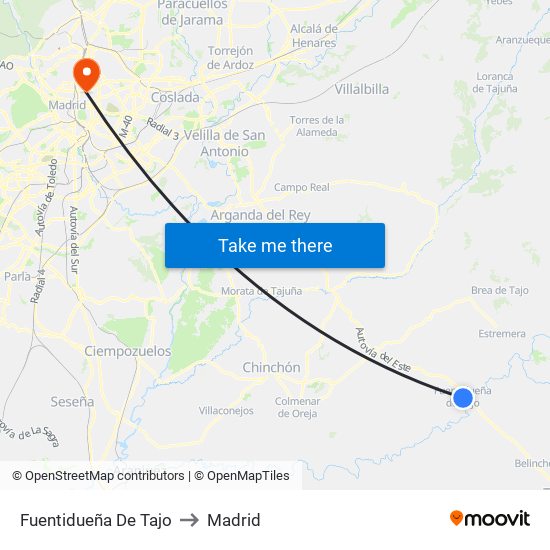 Fuentidueña De Tajo to Madrid map