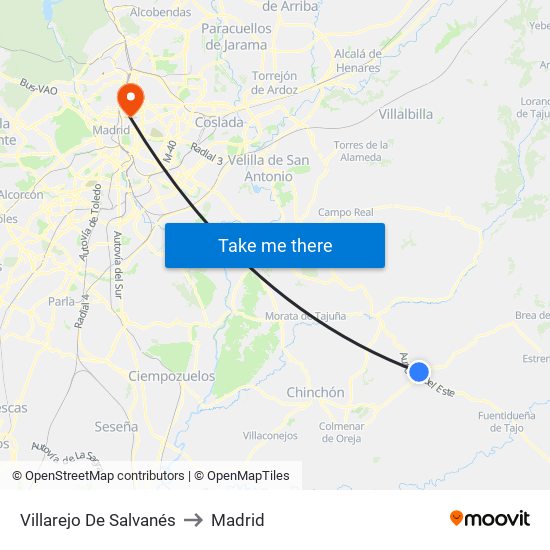 Villarejo De Salvanés to Madrid map