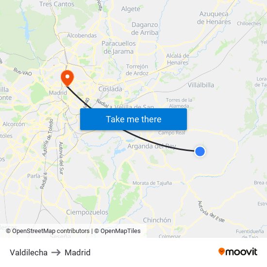 Valdilecha to Madrid map
