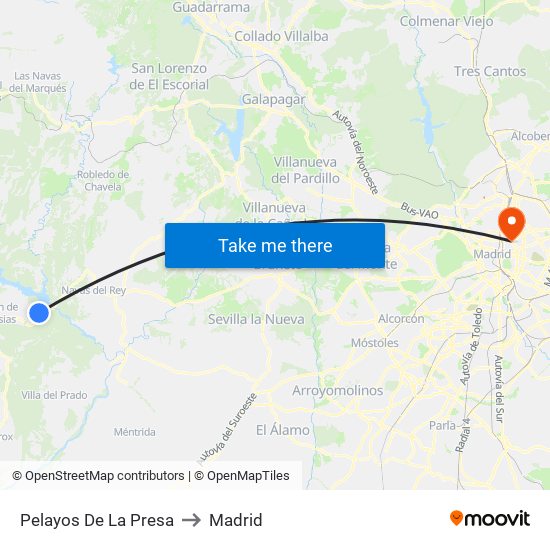 Pelayos De La Presa to Madrid map