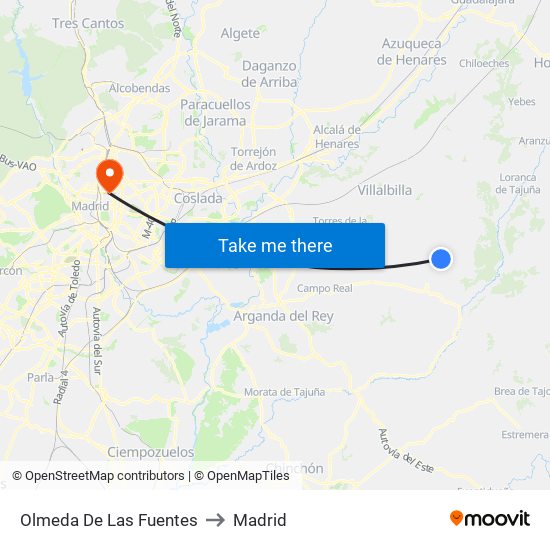 Olmeda De Las Fuentes to Madrid map