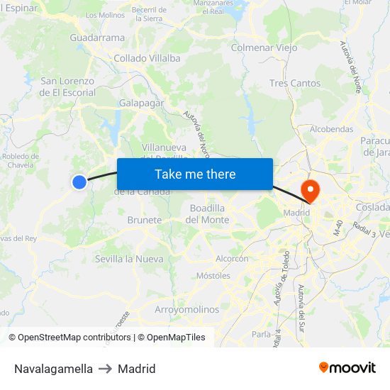 Navalagamella to Madrid map