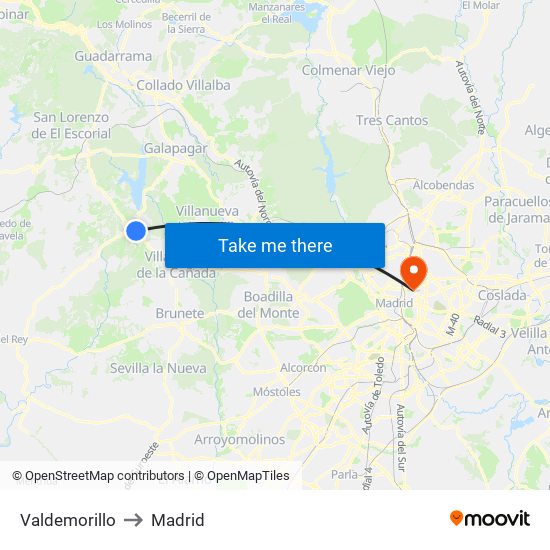 Valdemorillo to Madrid map