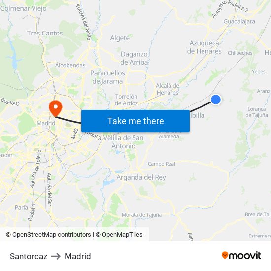 Santorcaz to Madrid map