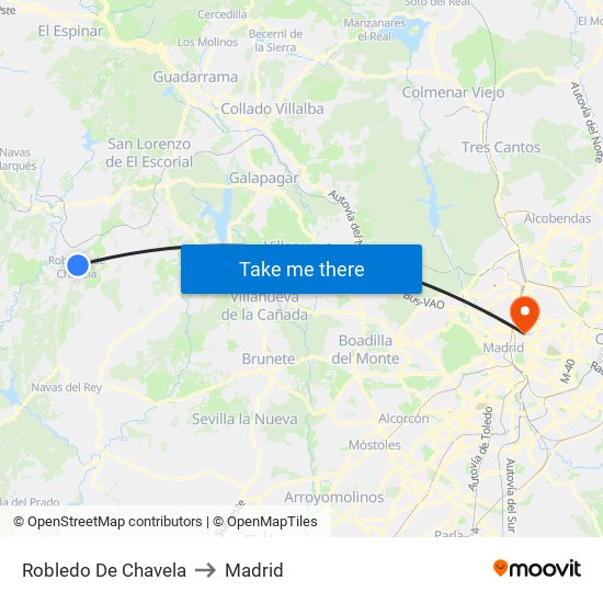 Robledo De Chavela to Madrid map