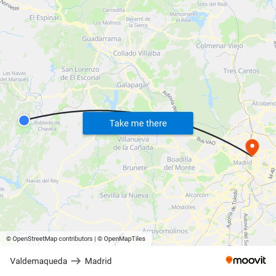 Valdemaqueda to Madrid map