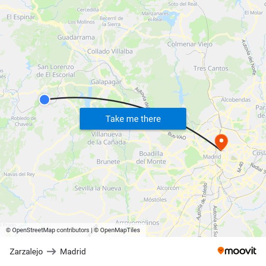 Zarzalejo to Madrid map