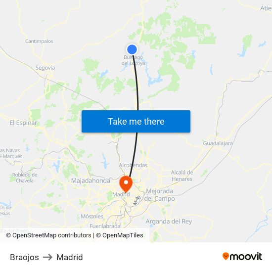 Braojos to Madrid map