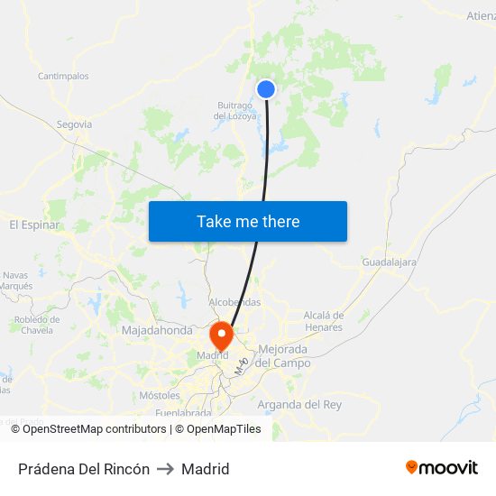 Prádena Del Rincón to Madrid map