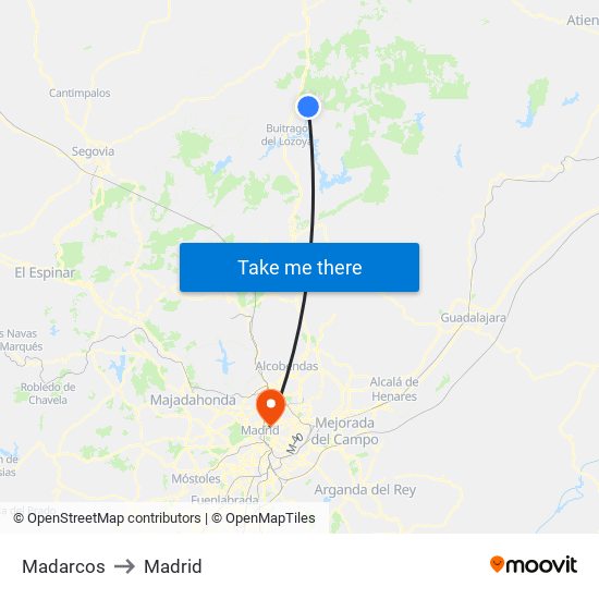 Madarcos to Madrid map