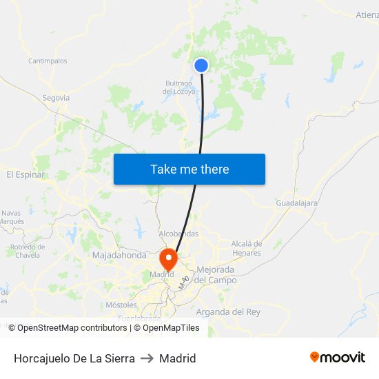 Horcajuelo De La Sierra to Madrid map