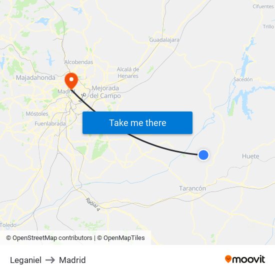 Leganiel to Madrid map