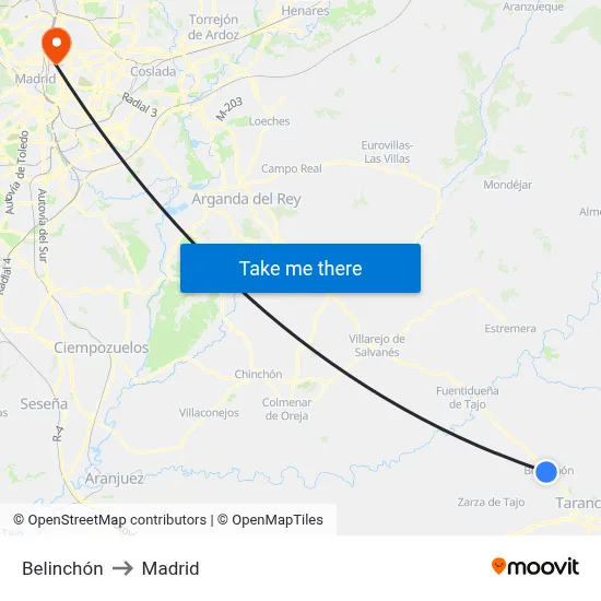 Belinchón to Madrid map