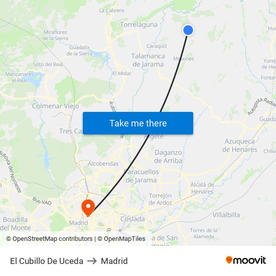 El Cubillo De Uceda to Madrid map