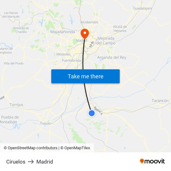 Ciruelos to Madrid map