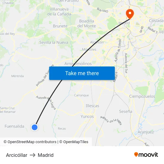 Arcicóllar to Madrid map