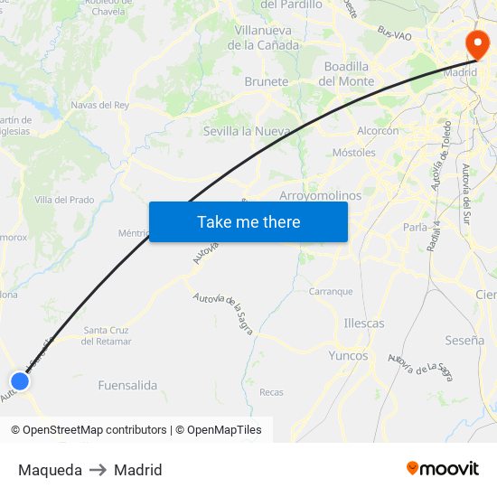 Maqueda to Madrid map