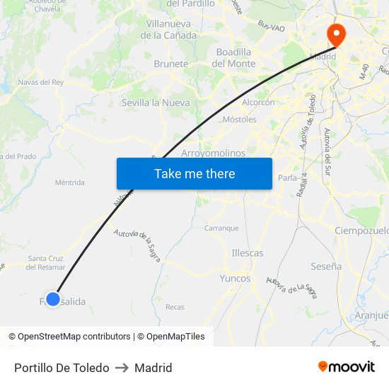 Portillo De Toledo to Madrid map