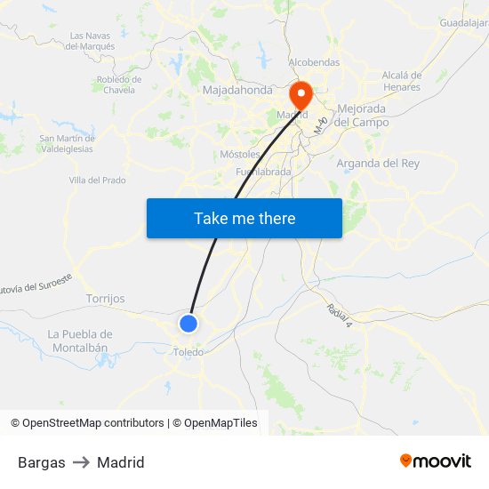 Bargas to Madrid map