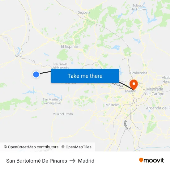 San Bartolomé De Pinares to Madrid map